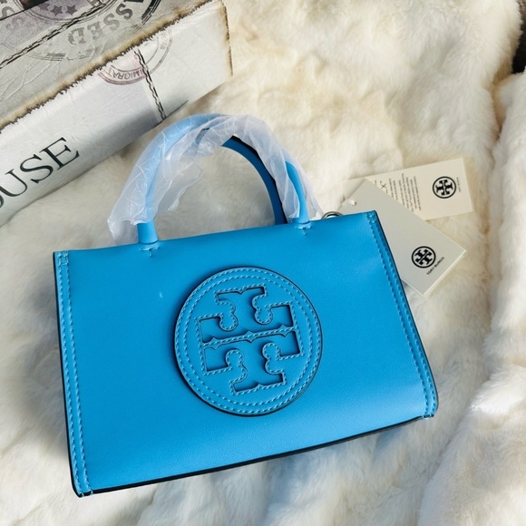 NWT Tory Burch Ella Bio Mini Tote Crossbody - Blue Azure - Sold Out Color! - Picture 6 of 12